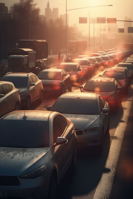 Morning Traffic Jam at Sunrise in Urban City - Download Free Stock Images Pikwizard.com