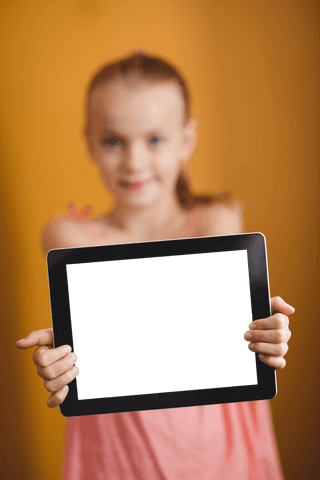 smiling girl holding blank transparent tablet for copy space - Download Free Stock Videos Pikwizard.com