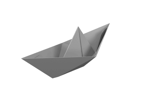 Transparent origami paper boat on clean white background
