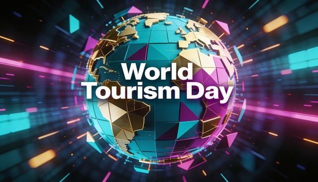 World tourism day globe celebrating global travel, technology and sustainable tourism