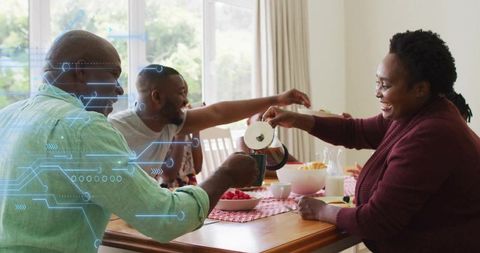 Family Enjoying Breakfast Together in Cozy Dining Room