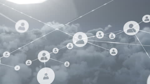 Digital Network Icons Over Cloudscape Background