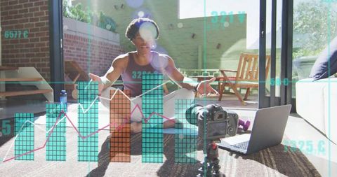 Recording Fitness Coach Presenting Analytics Overlay During Outdoor Yoga Session