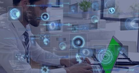 IT Professional Engaging with High Tech Analytics at Office Desk