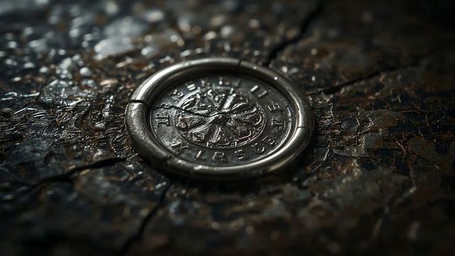 Engraved Silver Medallion on Weathered Surface