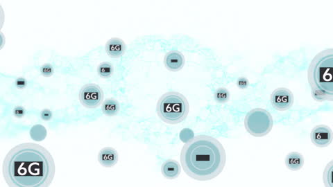 Futuristic 6G Technology Concepts on Dynamic Blue Wave Background