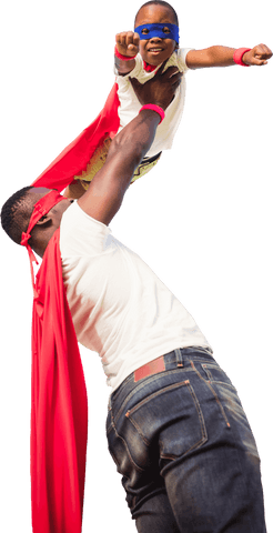 Joyous African American Family in Transparent Superhero Play