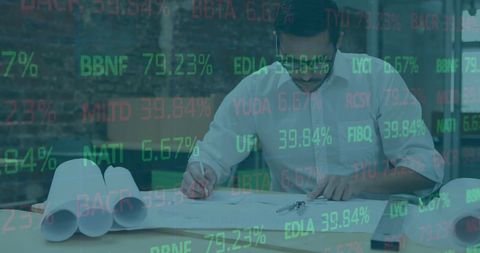 Financial Data Visualization Over Architect Planning Blueprint - Download Free Stock Images Pikwizard.com