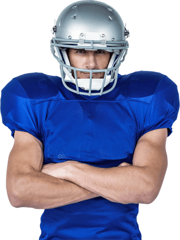 Transparent confident american football player with helmet