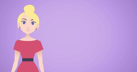 Stylized female character with copy space on purple background