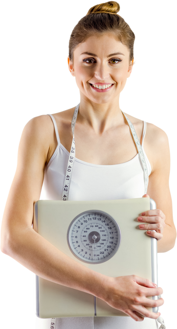 Transparent Slim Woman Holding Scales and Measuring Tape Smiling - Download Free Stock Videos Pikwizard.com