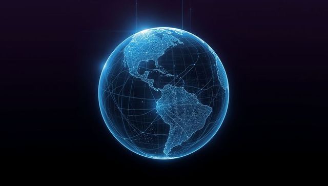 Futuristic digital holographic globe with network connectivity