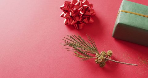 Christmas Gifts and Decorations on Red Background - Download Free Stock Images Pikwizard.com