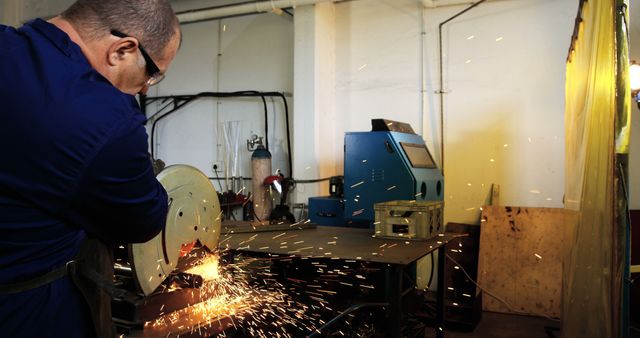 Welder Grinding Metal in Industrial Workshop - Download Free Stock Images Pikwizard.com