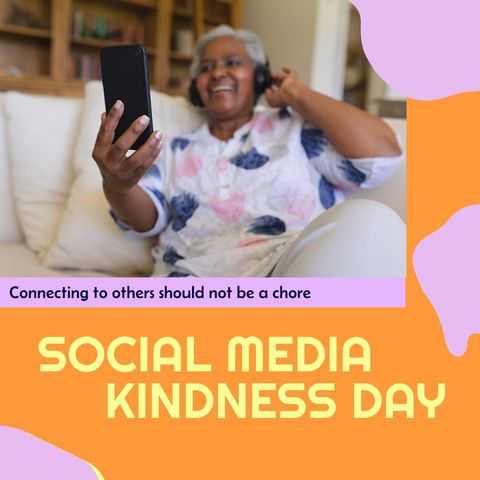 senior woman enjoying video call celebrating social media kindness day - Download Free Stock Templates Pikwizard.com