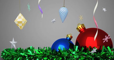 Colorful Christmas Ornaments and Streamers for Festive Celebration