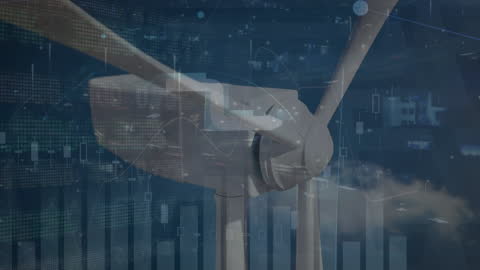 Wind Turbine Animation Overlays Moving Bar Graph Symbolizing Renewable Energy Growth