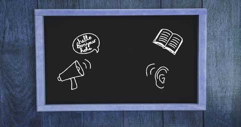 Communicative symbols on blackboard illustrating learning