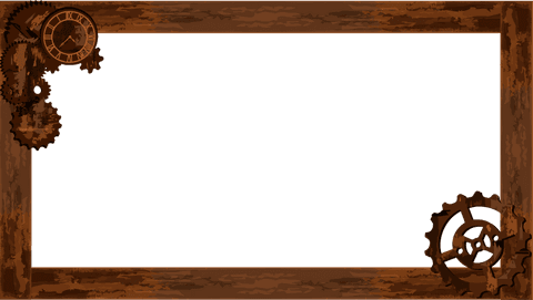 Steampunk Wooden Frame with Clockwork Gears on Transparent Background