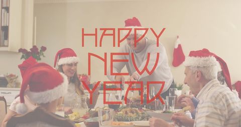 Family Celebrating New Year Dinner Together