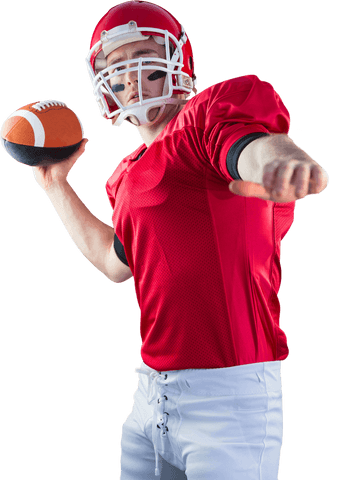 Transparent american football player throwing ball in red jersey