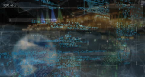 Futuristic Financial Data Animation Over Cityscape