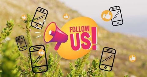 Social media promotion over scenic nature background