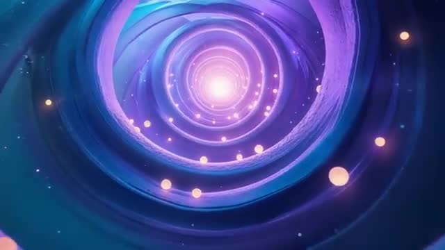 Futuristic Tunnel with Bright Aura and Floating Orbs