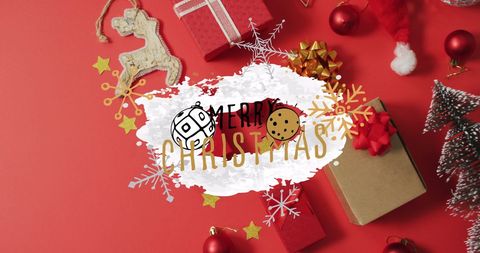 Festive Merry Christmas Overlay with Gift Boxes and Ornaments - Download Free Stock Images Pikwizard.com