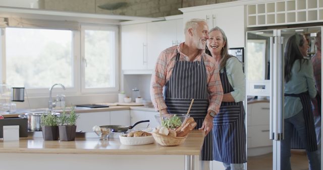 Middle Aged Caucasian Couple Cooking Together in Modern Kitchen - Download Free Stock Images Pikwizard.com