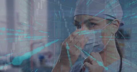 Caucasian Female Doctor Analyzing Digital Health Data with Face Mask