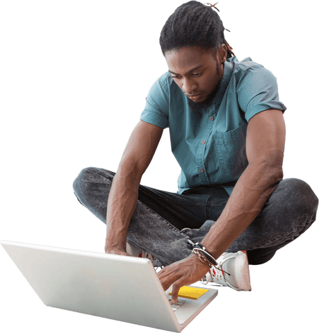 transparent young male student working on laptop sitting cross-legged - Download Free Stock Videos Pikwizard.com