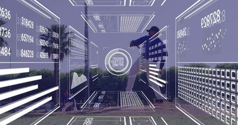 Baseball player with holographic data overlays in central park