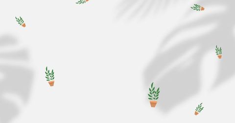 Abstract falling green pot plants on white with shadows