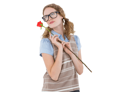 geeky hipster woman with glasses holding single red rose - Download Free Stock Videos Pikwizard.com
