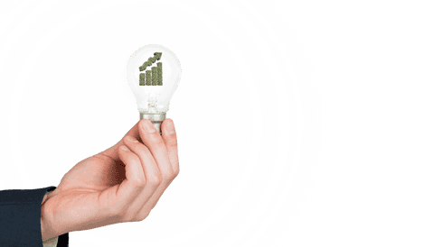 Caucasian Hand Holding Bulb on Transparent Background