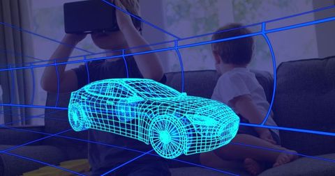 Child experiencing 3d virtual reality car design