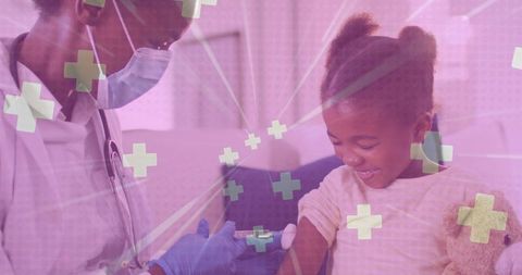 Healthcare Professional Administering Vaccine to Smiling Young Girl with Teddy - Download Free Stock Images Pikwizard.com