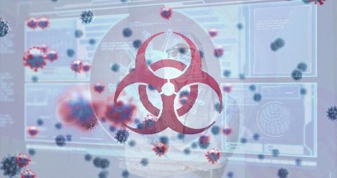 Doctor Analyzing Medical Data Amidst Virus Cells Warning