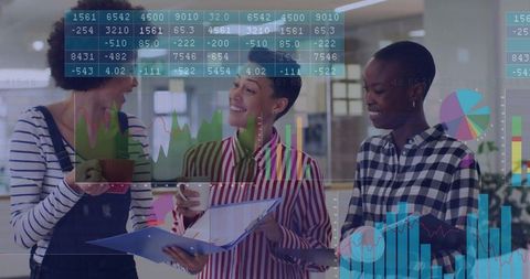 Diverse Team Collaborating in Modern Office with Digital Charts