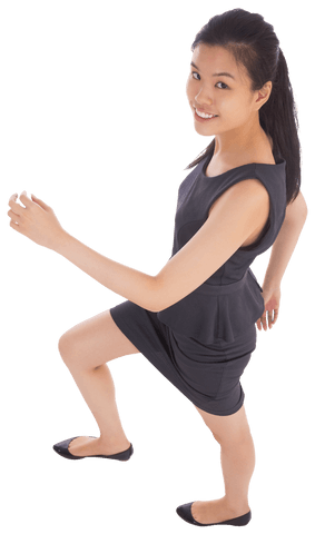 Happy Asian Businesswoman Walking on Invisible Stairs Transparent Background