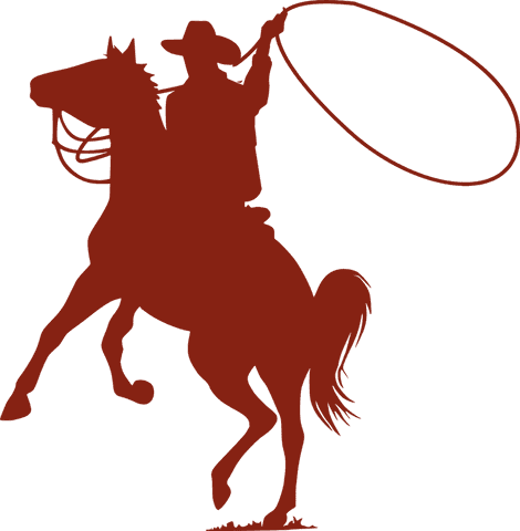 Silhouette cowboy roping on rearing horse transparent design