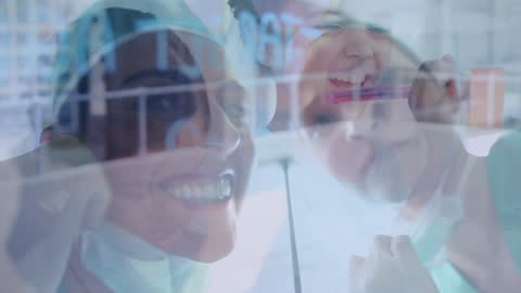 Digital Composite of Business Professionals and Financial Data Overlay