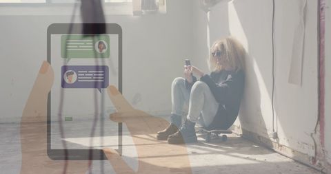 Digital Communication Overlay: Woman Uses Smartphone - Download Free Stock Images Pikwizard.com