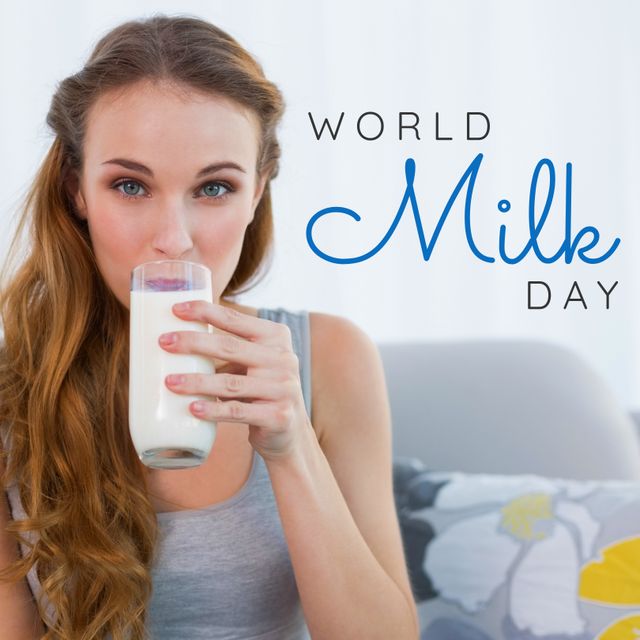 Celebrating World Milk Day with Young Woman Drinking Fresh Milk - Download Free Stock Templates Pikwizard.com