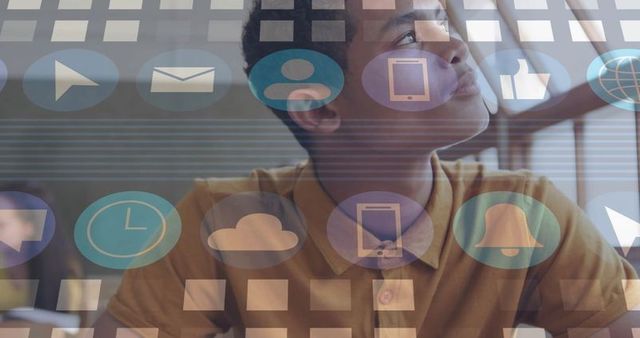 Teen thinking digital overlays exploring future tech