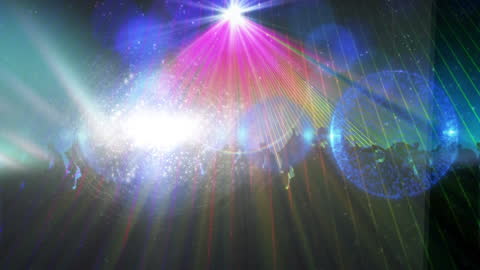 Energetic Party Vibes with Vibrant Disco Lights and Dancing Crowd