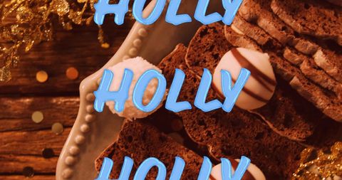 Festive Holiday Decorations with Christmas Text Overlay