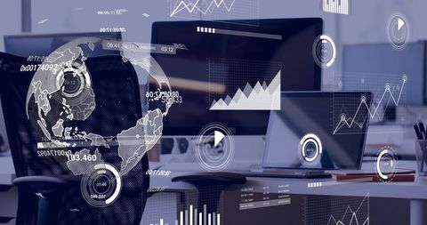 Advanced Data Analytics Interface Overlay in Modern Office Device - Download Free Stock Images Pikwizard.com