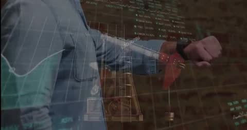 Businessman Using Smartwatch with Digital Stock Market Overlay